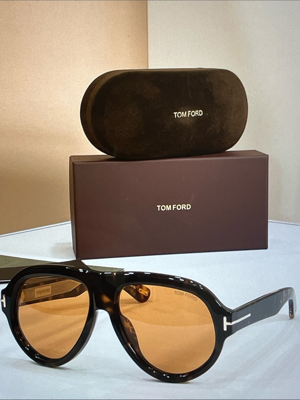 Tom Ford Black Tortoiseshell Sunglasses with Amber Lenses